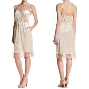 Madison & Berkeley Womens Pearl Crushed Velvet‎ Lace Pocket Slip Dress Large